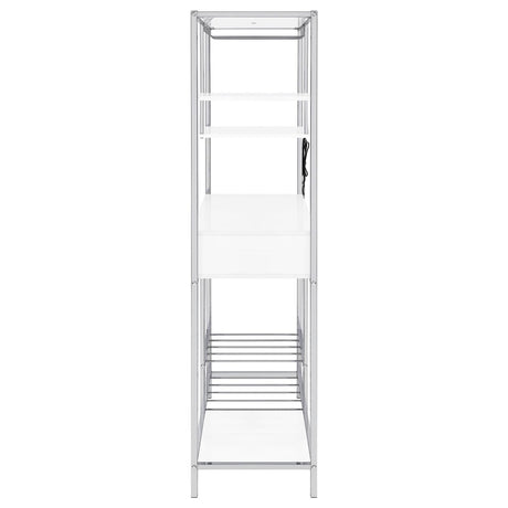Figueroa White High Gloss and Chrome 5-shelf Wine Cabinet with Storage Drawer by Coaster at Eve Furniture