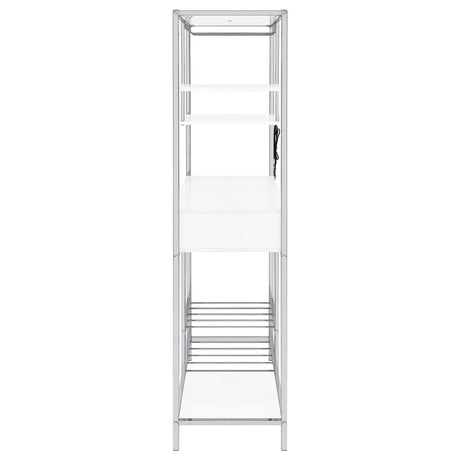 Figueroa White High Gloss and Chrome 5-shelf Wine Cabinet with Storage Drawer by Coaster at Eve Furniture