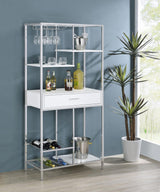 Figueroa White High Gloss and Chrome 5-shelf Wine Cabinet with Storage Drawer by Coaster at Eve Furniture