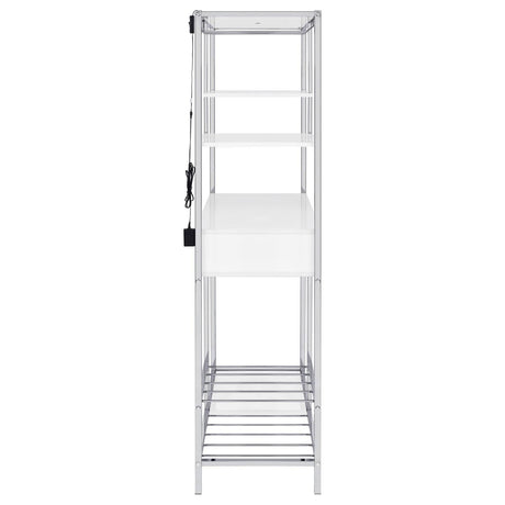 Figueroa White High Gloss and Chrome 5-shelf Wine Cabinet with Storage Drawer by Coaster at Eve Furniture