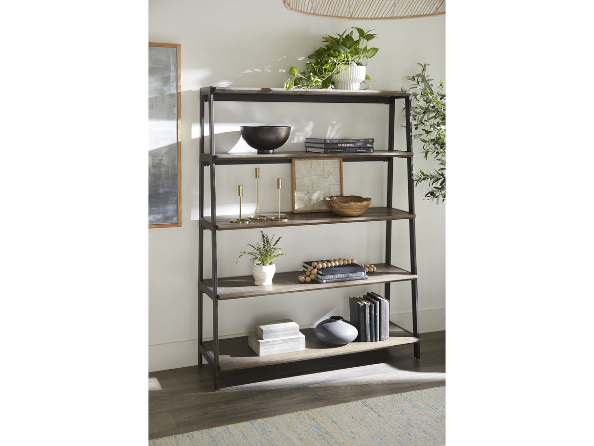 Finch Buckwheat/Antique Bronze Wood and Metal Etagere Bookcase by Modus Furniture at Eve Furniture