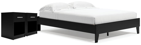 Finch Queen Platform Bed with 2 Nightstands in Black by Ashley at Eve Furniture