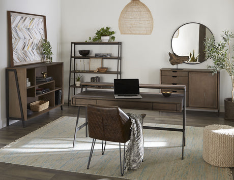 Finch Wood and Metal Secretary Desk in Buckwheat and Antique Bronze by Modus Furniture at Eve Furniture