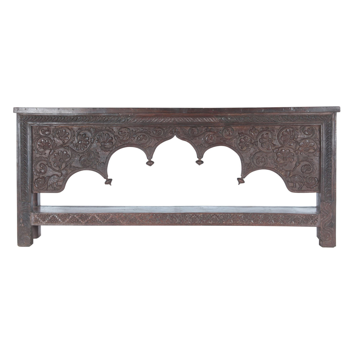 Finely Carved Large Wood Arch Console Table with Bottom Shelf by Home Trends & Design at Eve Furniture