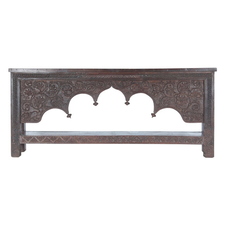Finely Carved Large Wood Arch Console Table with Bottom Shelf by Home Trends & Design at Eve Furniture