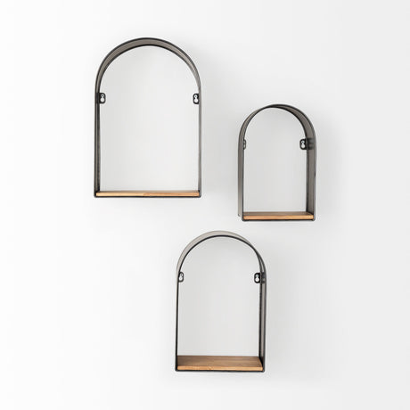Finley Set of 3 Black Metal W/Wood Wall Shelves by Mercana at Eve Furniture