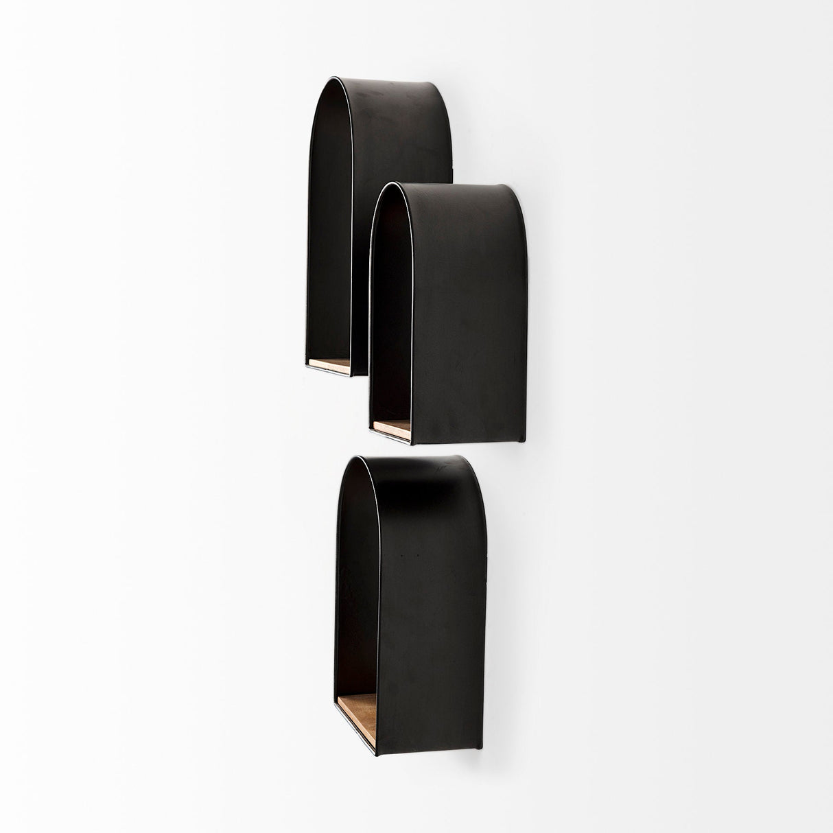 Finley Set of 3 Black Metal W/Wood Wall Shelves by Mercana at Eve Furniture