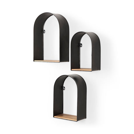 Finley Set of 3 Black Metal W/Wood Wall Shelves by Mercana at Eve Furniture