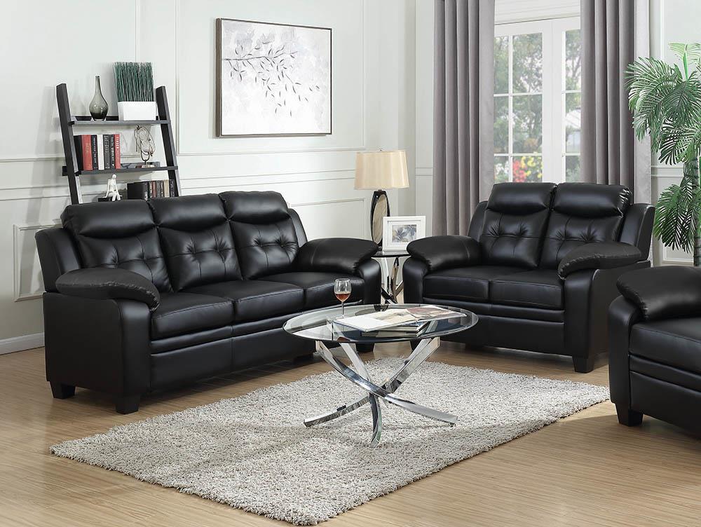 Finley Upholstered Pillow Top Arm Living Room Set Black