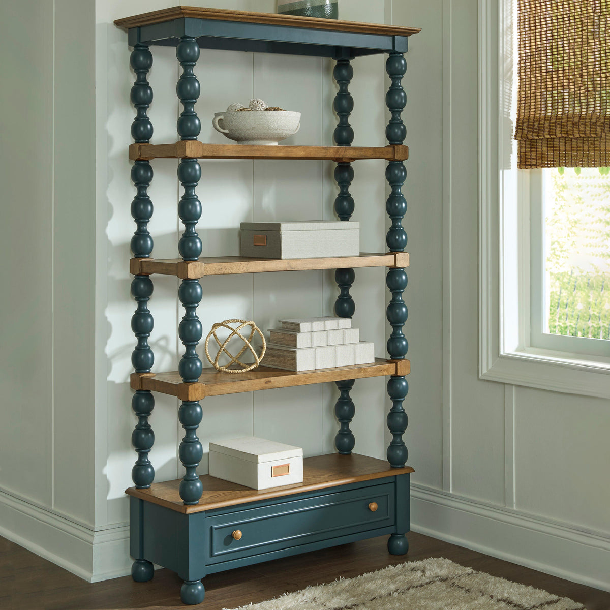 Finnworth Blue/Brown 70" Bookcase by Ashley at Eve Furniture