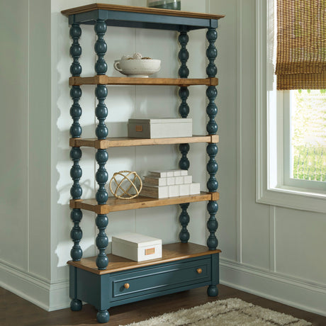 Finnworth Blue/Brown 70" Bookcase by Ashley at Eve Furniture