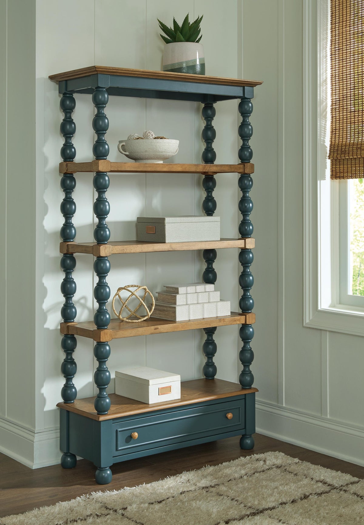 Finnworth Blue/Brown 70" Bookcase by Ashley at Eve Furniture
