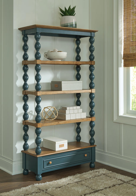 Finnworth Blue/Brown 70" Bookcase by Ashley at Eve Furniture