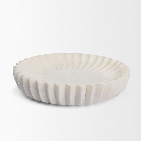 Fiora Round White Marble Scalloped Decorative Bowl by Mercana at Eve Furniture