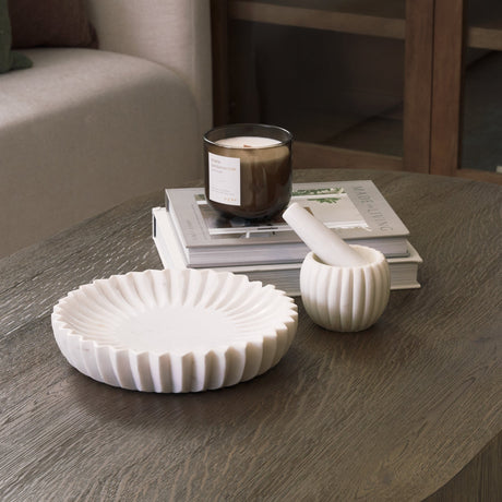 Fiora Round White Marble Scalloped Decorative Bowl by Mercana at Eve Furniture