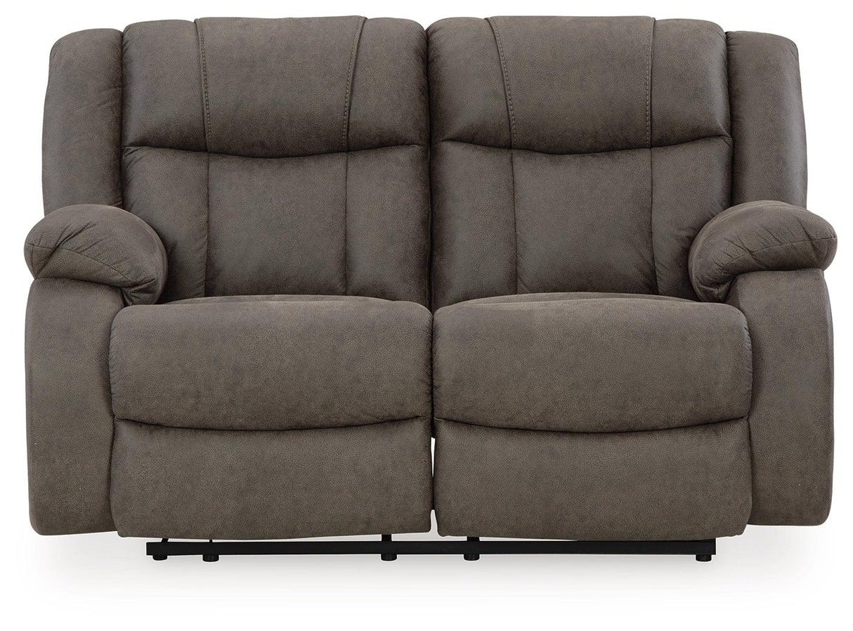First Base Gunmetal Manual Reclining Loveseat by Ashley at Eve Furniture