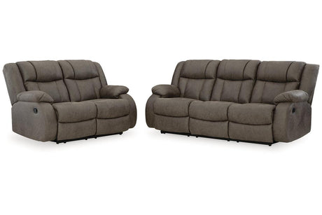 First Base Gunmetal Manual Reclining Sofa and Loveseat by Ashley at Eve Furniture