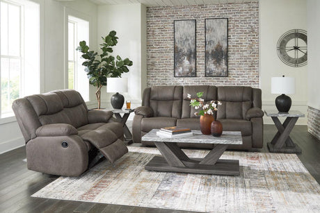 First Base Gunmetal Manual Reclining Sofa and Loveseat by Ashley at Eve Furniture