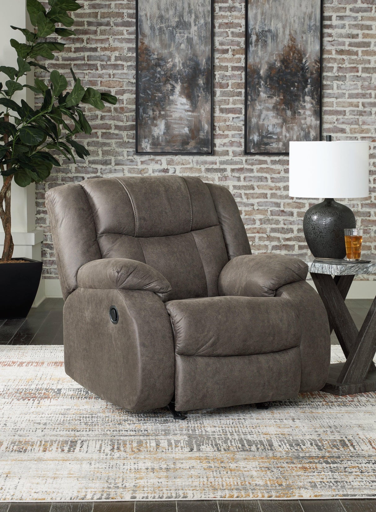 First Base Gunmetal Recliner by Ashley at Eve Furniture