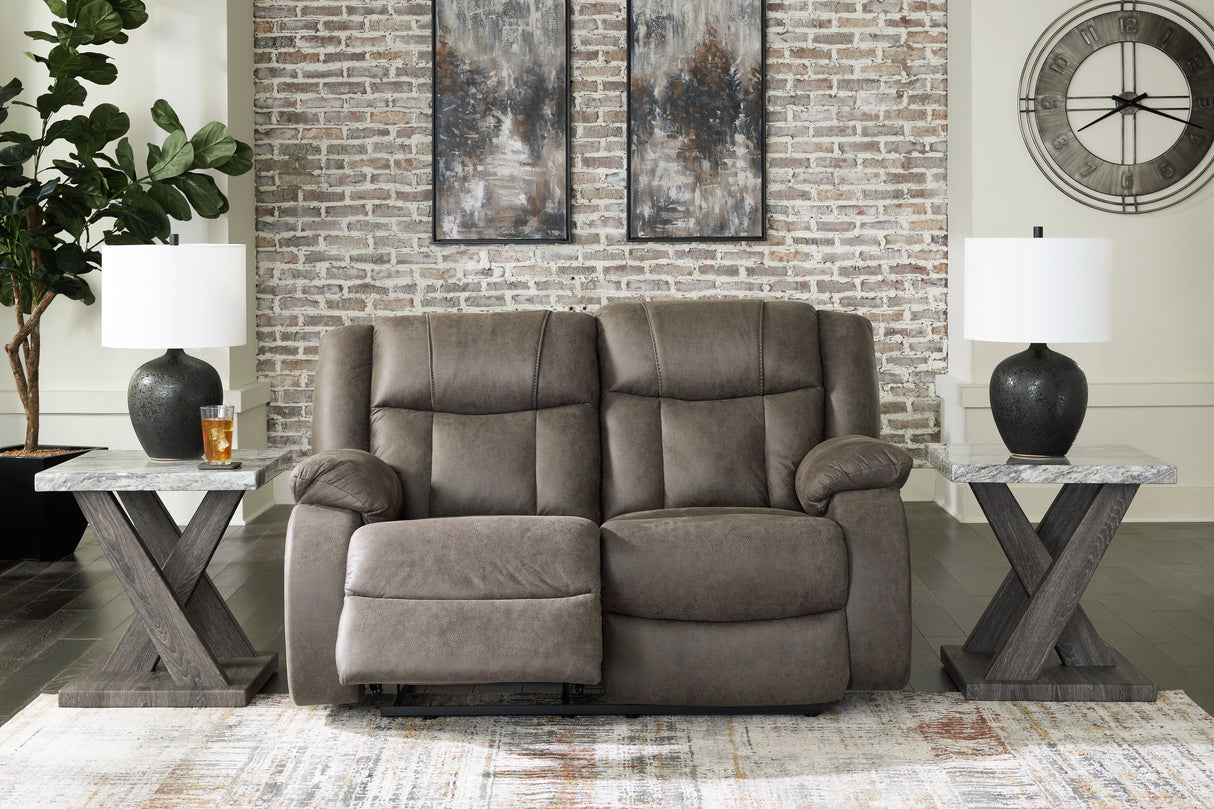 First Base Gunmetal Reclining Loveseat