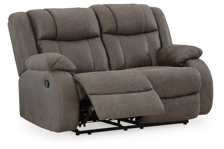 First Base Gunmetal Reclining Sofa, Loveseat and Recliner by Ashley at Eve Furniture