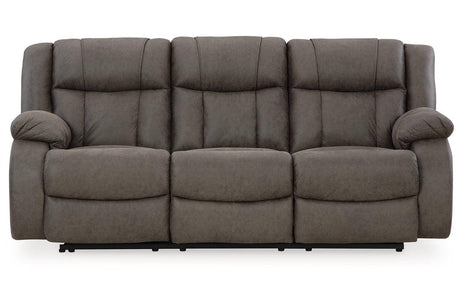 First Base Gunmetal Reclining Sofa, Loveseat and Recliner by Ashley at Eve Furniture