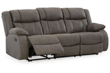 First Base Gunmetal Reclining Sofa, Loveseat and Recliner by Ashley at Eve Furniture