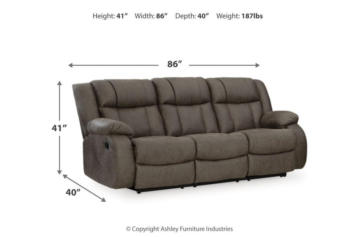 First Base Gunmetal Reclining Sofa, Loveseat and Recliner by Ashley at Eve Furniture