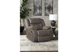 First Base Gunmetal Reclining Sofa, Loveseat and Recliner by Ashley at Eve Furniture