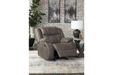 First Base Gunmetal Reclining Sofa, Loveseat and Recliner by Ashley at Eve Furniture