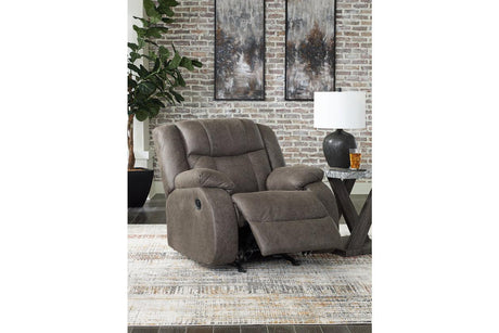 First Base Gunmetal Reclining Sofa, Loveseat and Recliner by Ashley at Eve Furniture