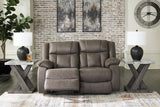 First Base Gunmetal Reclining Sofa, Loveseat and Recliner by Ashley at Eve Furniture
