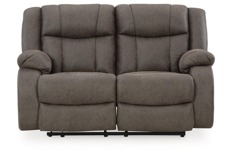First Base Gunmetal Reclining Sofa, Loveseat and Recliner by Ashley at Eve Furniture