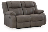 First Base Gunmetal Reclining Sofa, Loveseat and Recliner by Ashley at Eve Furniture