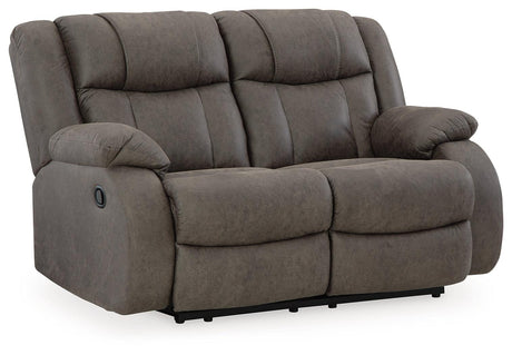 First Base Gunmetal Manual Reclining Loveseat by Ashley at Eve Furniture