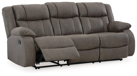 First Base Gunmetal Manual Reclining Sofa by Ashley at Eve Furniture