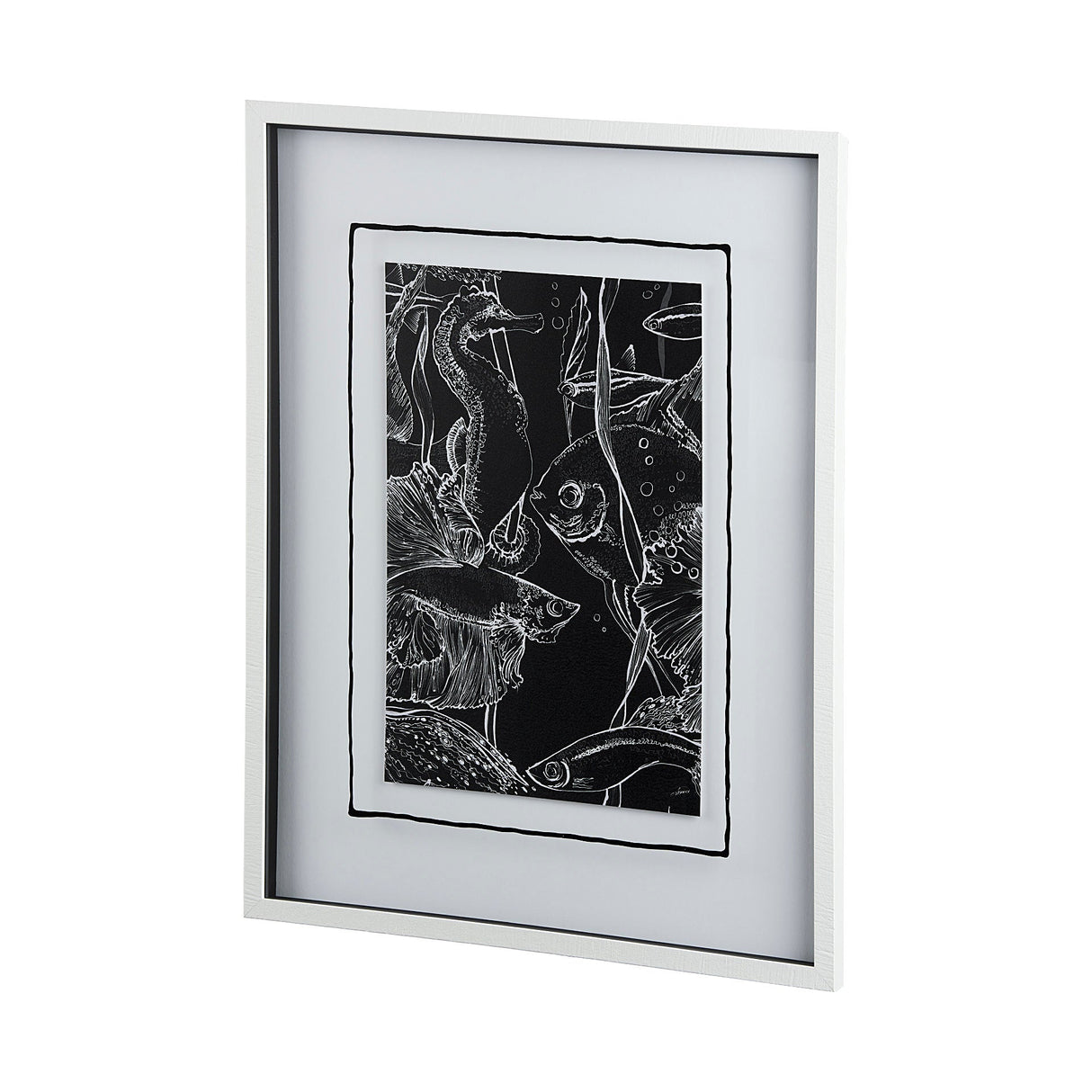 Fish Black by Mercana Studio a Hand Embellished Textured Framed Art Print Matted under Glass by Mercana at Eve Furniture