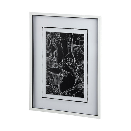 Fish Black by Mercana Studio a Hand Embellished Textured Framed Art Print Matted under Glass by Mercana at Eve Furniture
