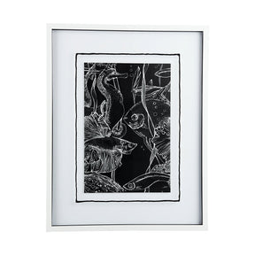 Fish Black by Mercana Studio a Hand Embellished Textured Framed Art Print Matted under Glass by Mercana at Eve Furniture