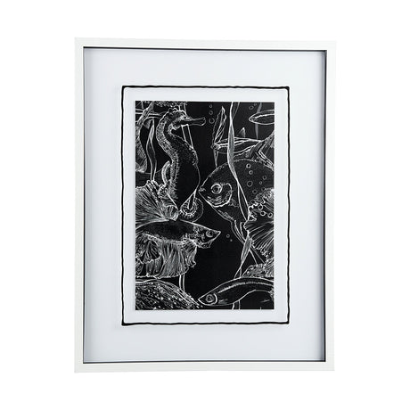 Fish Black by Mercana Studio a Hand Embellished Textured Framed Art Print Matted under Glass by Mercana at Eve Furniture