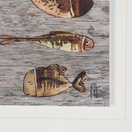 Fish Pattern II by Mercana Studio Hand-Embellished Textured Framed Artwork Matted under Glass by Mercana at Eve Furniture