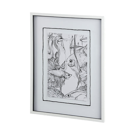 Fish White by Mercana Studio a Hand Embellished Textured Framed Art Print Matted under Glass by Mercana at Eve Furniture