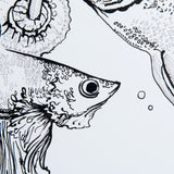 Fish White by Mercana Studio a Hand Embellished Textured Framed Art Print Matted under Glass by Mercana at Eve Furniture