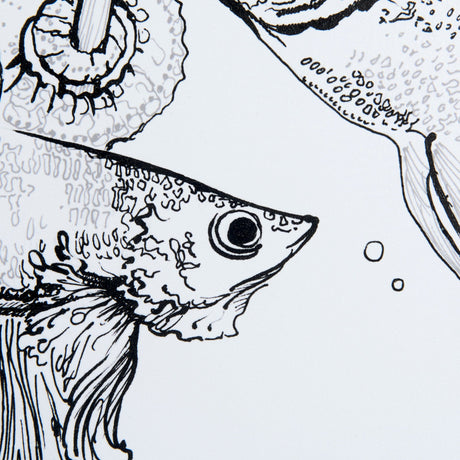 Fish White by Mercana Studio a Hand Embellished Textured Framed Art Print Matted under Glass by Mercana at Eve Furniture