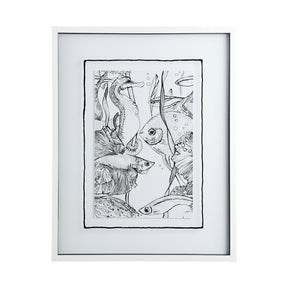 Fish White by Mercana Studio a Hand Embellished Textured Framed Art Print Matted under Glass by Mercana at Eve Furniture
