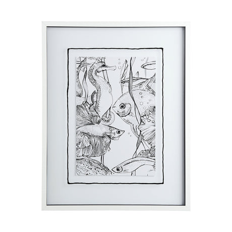 Fish White by Mercana Studio a Hand Embellished Textured Framed Art Print Matted under Glass by Mercana at Eve Furniture
