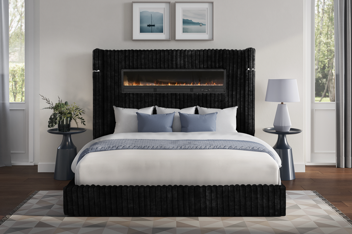 Fitzroy Black Upholstered King Bed with Fireplace by Homelegance at Eve Furniture
