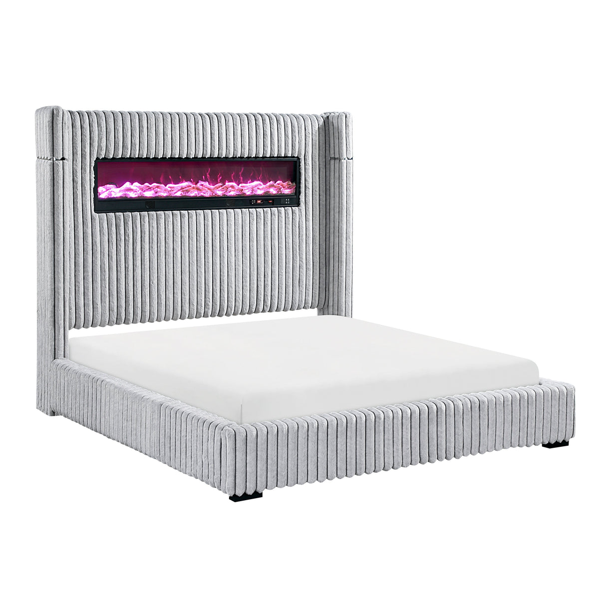 Fitzroy Gray Upholstered California King Bed with Fireplace by Homelegance at Eve Furniture