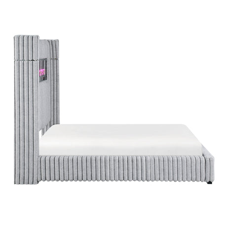 Fitzroy Gray Upholstered California King Bed with Fireplace by Homelegance at Eve Furniture