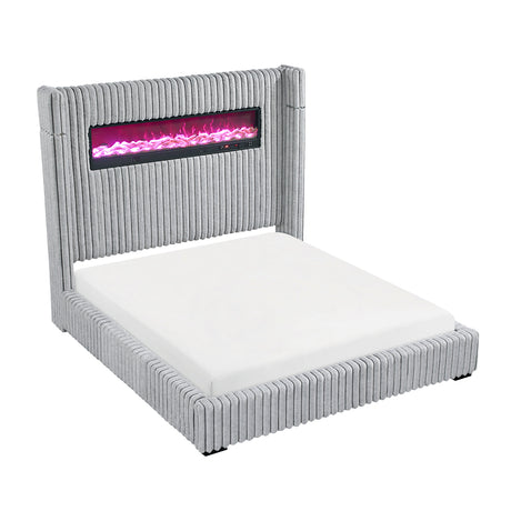 Fitzroy Gray Upholstered California King Bed with Fireplace by Homelegance at Eve Furniture